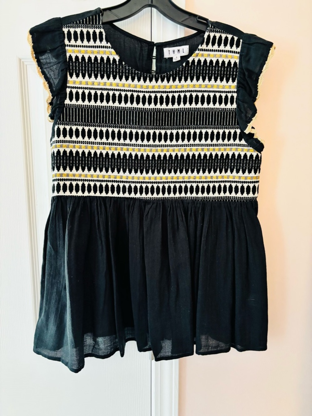 THML Black & White Embroidered Peplum Top